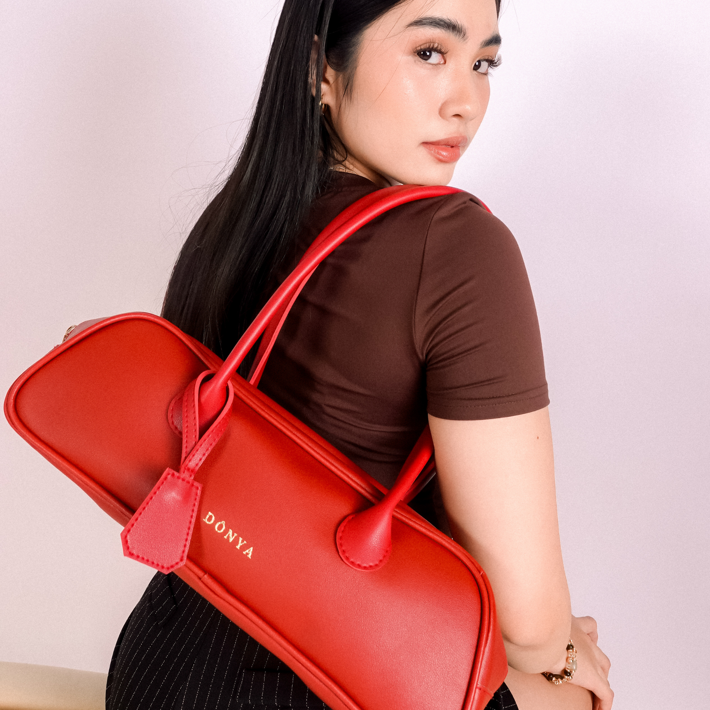 Elan Red Baguette Bag